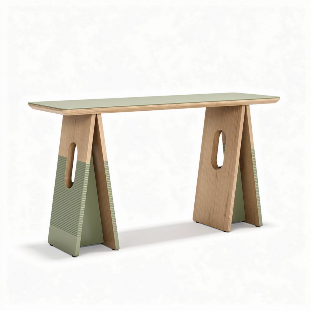 Stolik konsolowy z drewna w kolorze zielonym o wymiarach 120 x 40 x 75cm