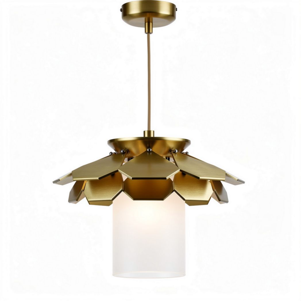 Lampa wisząca metalowa w kolorze złotym z mlecznym kloszem 20 x 20 x 25cm