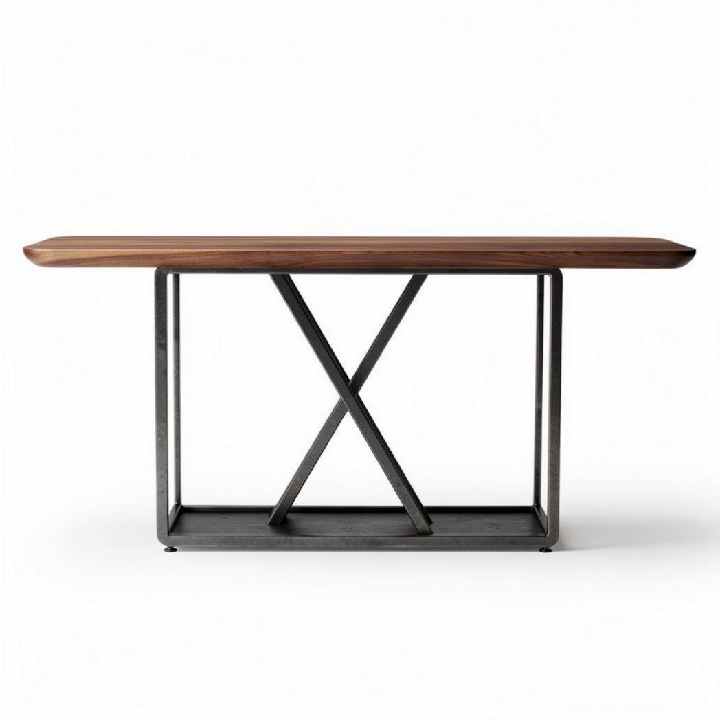 Stolik konsolowy z drewnianym blatem i metalową podstawą 150 x 50 x 75cm